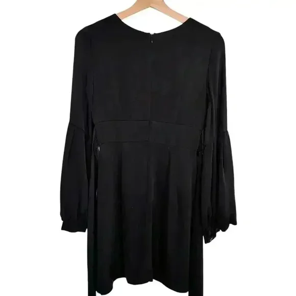 Milly Kayla Deep-V Sheath Dress Bow Back LBD Balloon Sleeve Silk | Black | SZ 2