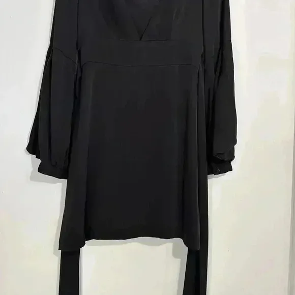 Milly Kayla Deep-V Sheath Dress Bow Back LBD Balloon Sleeve Silk | Black | SZ 2