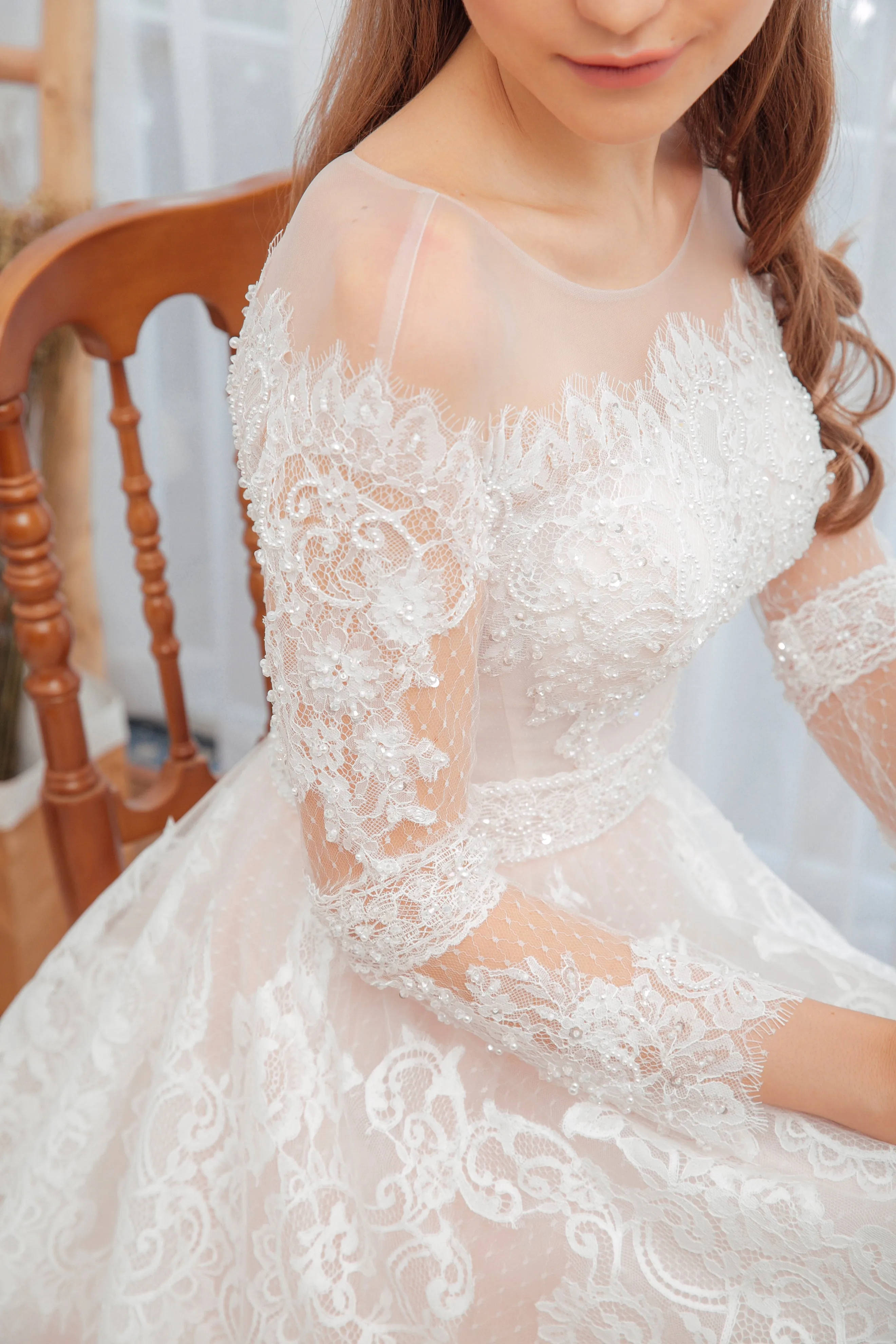 Minimalist A-Line Tulle Lace Handmade Wedding Dress