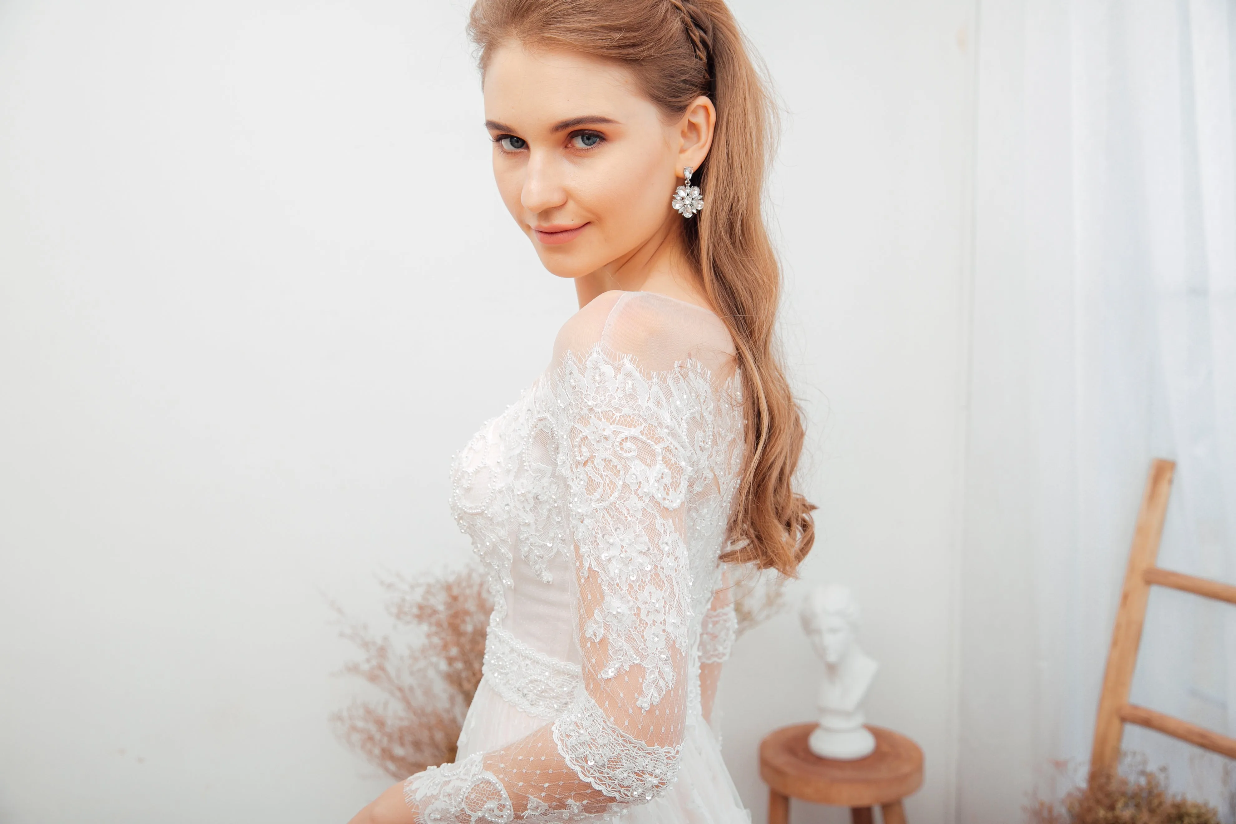 Minimalist A-Line Tulle Lace Handmade Wedding Dress