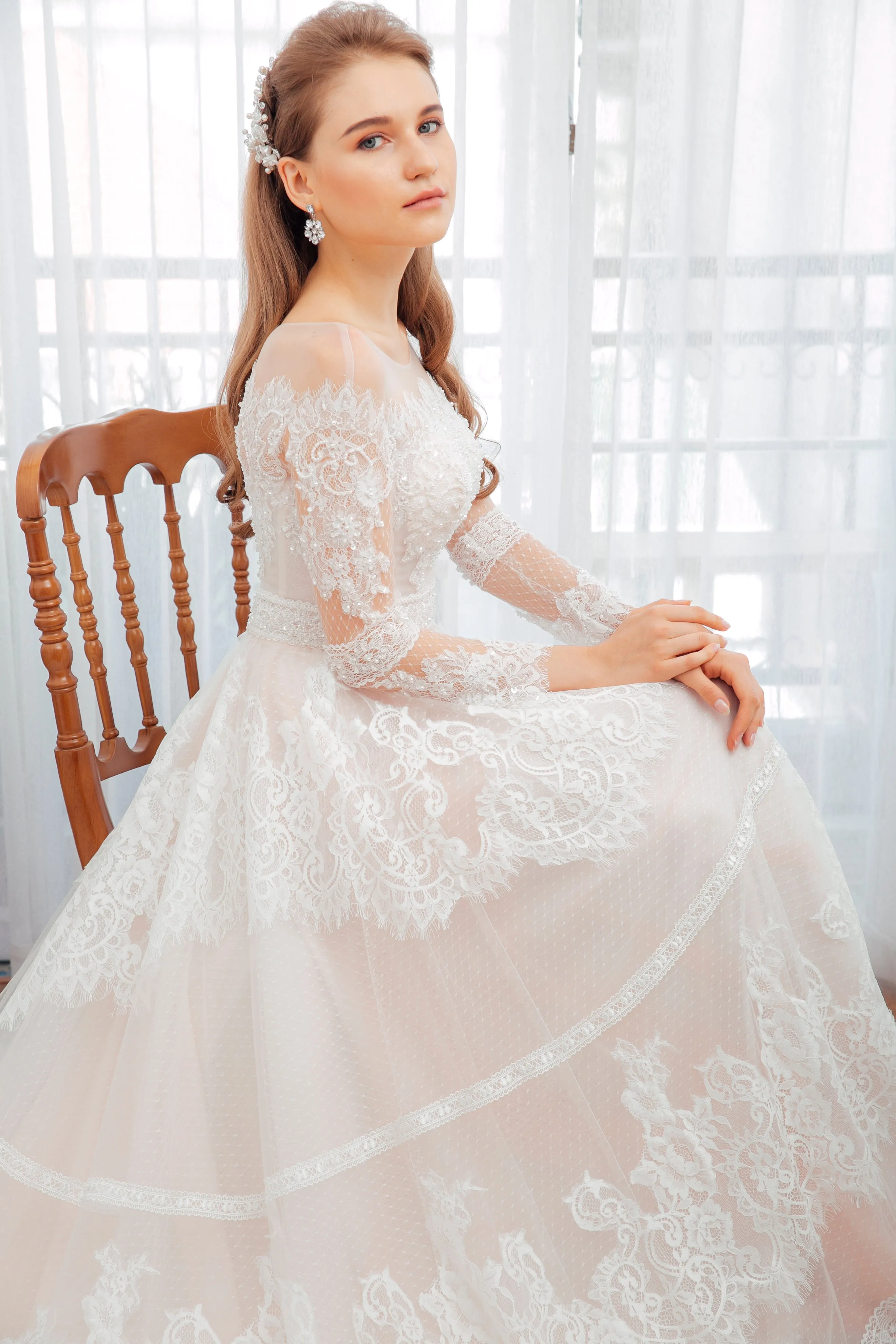 Minimalist A-Line Tulle Lace Handmade Wedding Dress