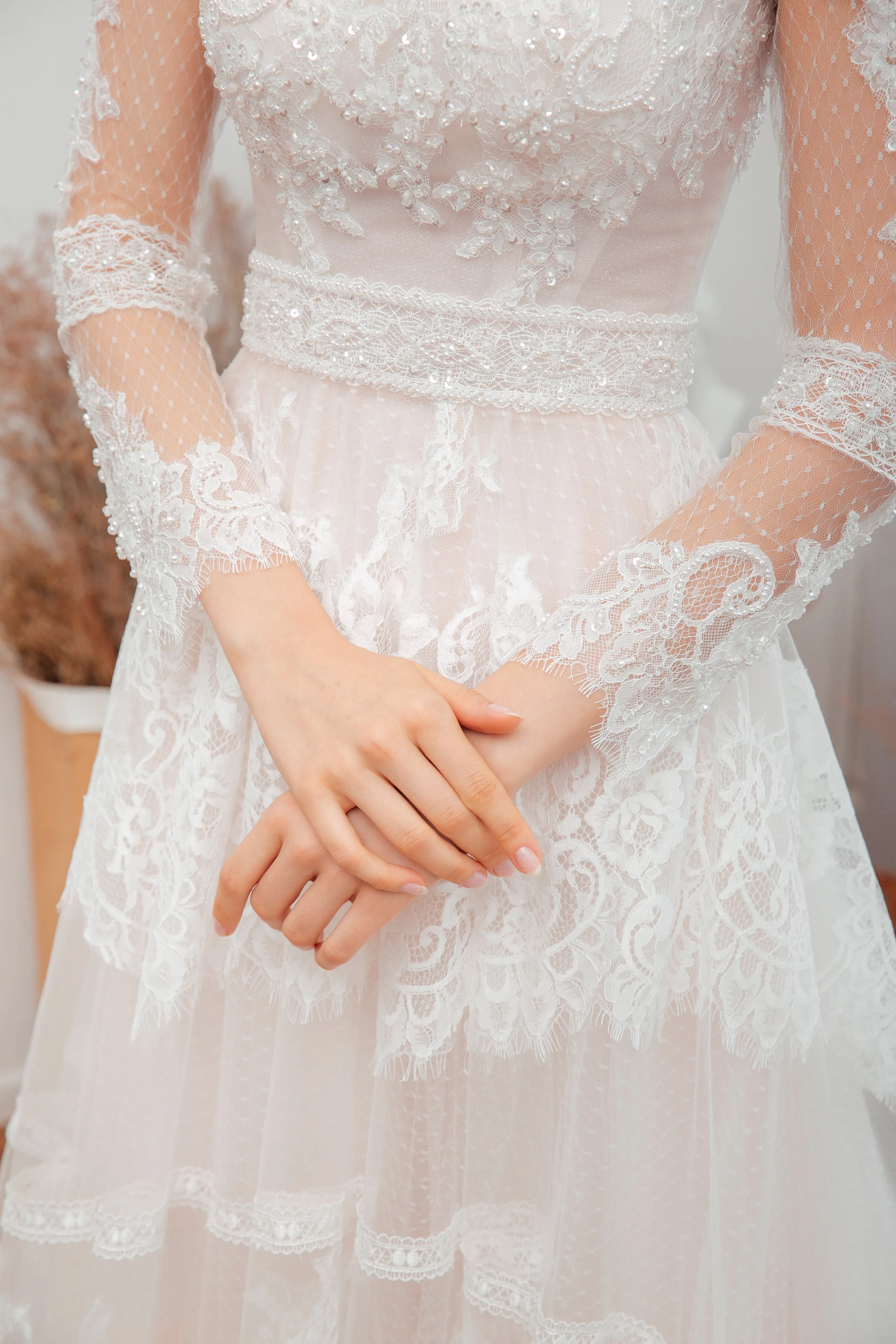 Minimalist A-Line Tulle Lace Handmade Wedding Dress