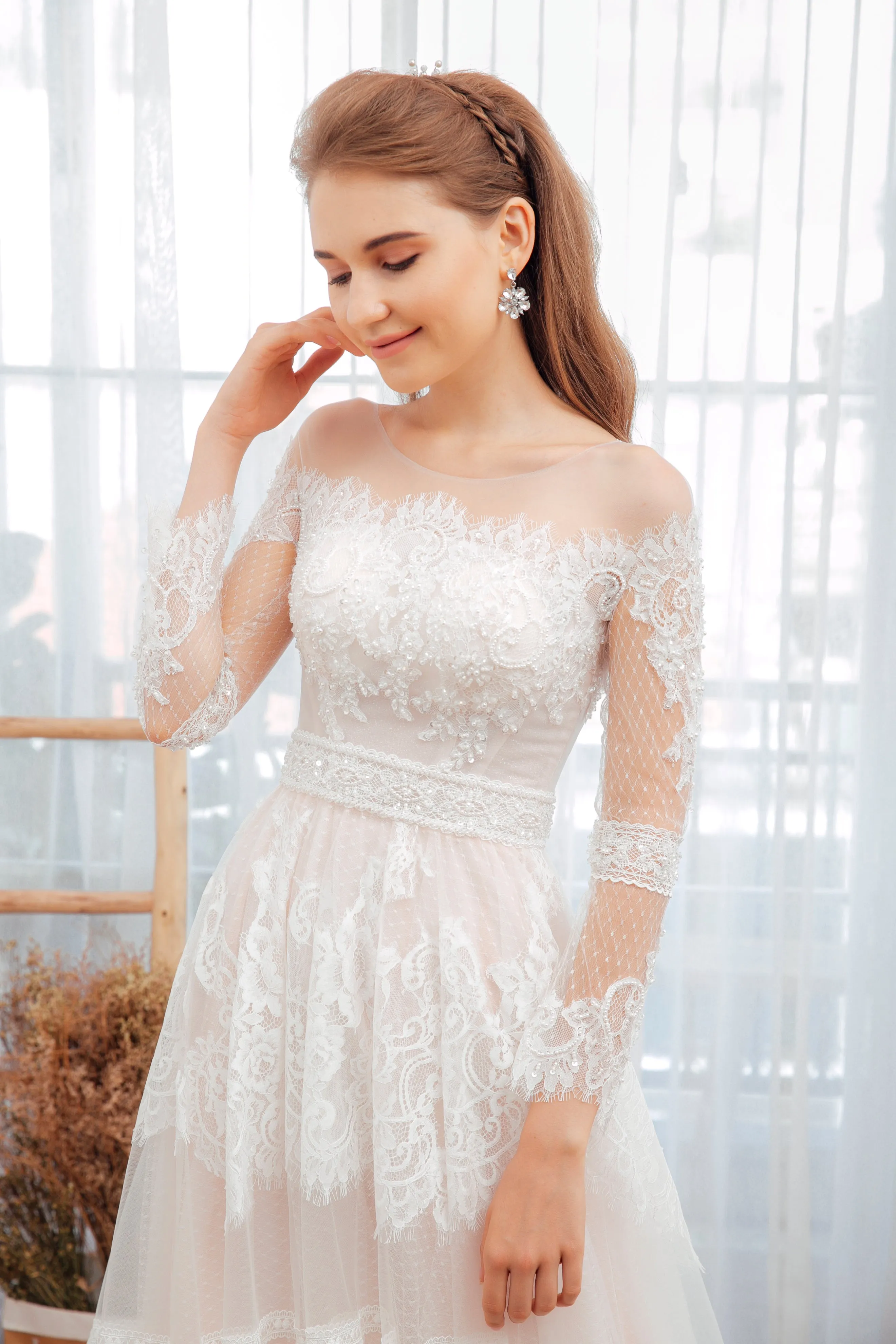 Minimalist A-Line Tulle Lace Handmade Wedding Dress