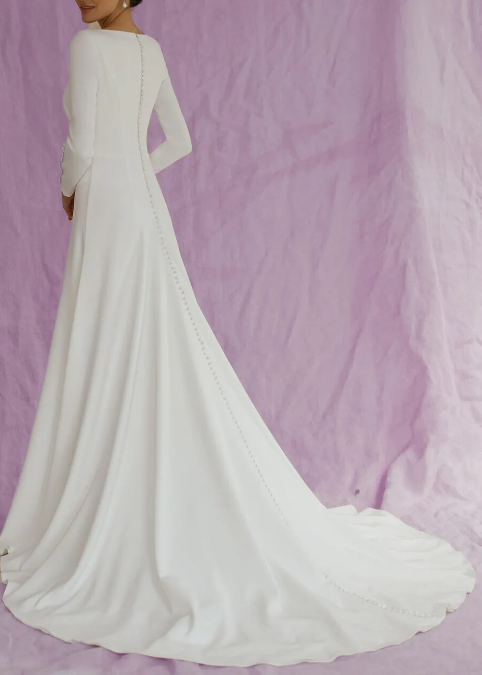 Minimalist Crepe Modest A-line Wedding Dress with Sleeve ET3046