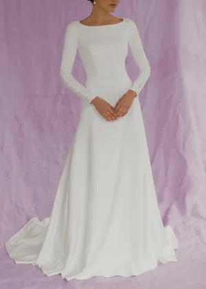 Minimalist Crepe Modest A-line Wedding Dress with Sleeve ET3046