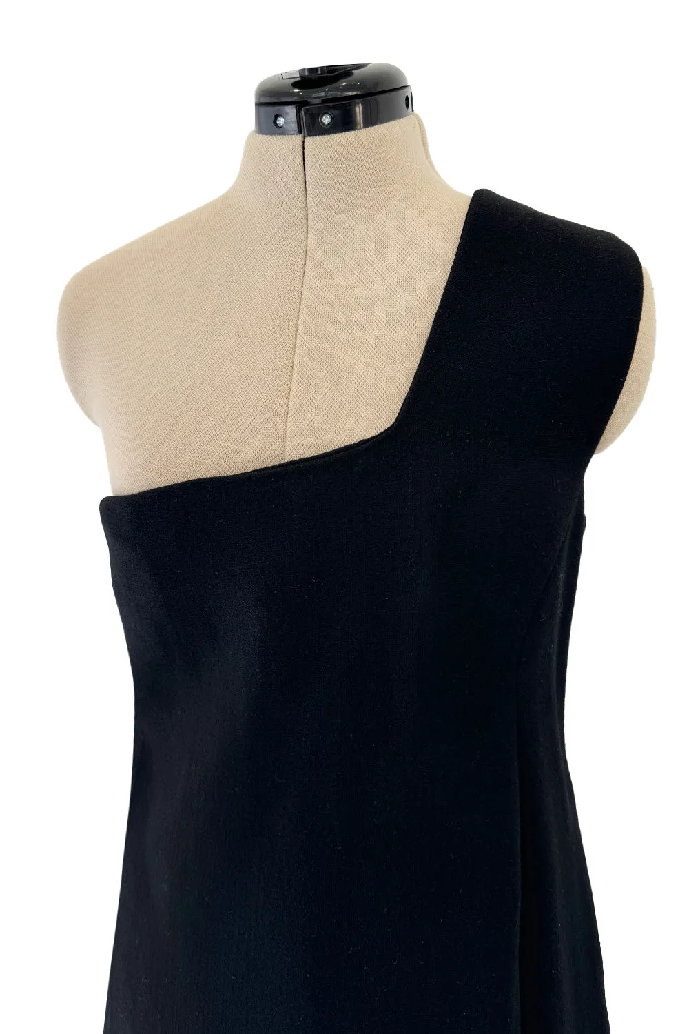 Minimalist Early 1960s James Galanos Couture Larger One Shoulder Black Crepe Long Column Dress