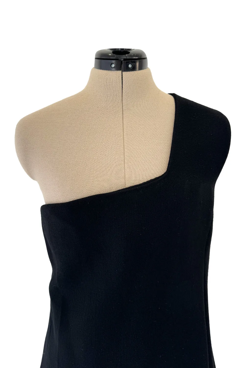 Minimalist Early 1960s James Galanos Couture Larger One Shoulder Black Crepe Long Column Dress