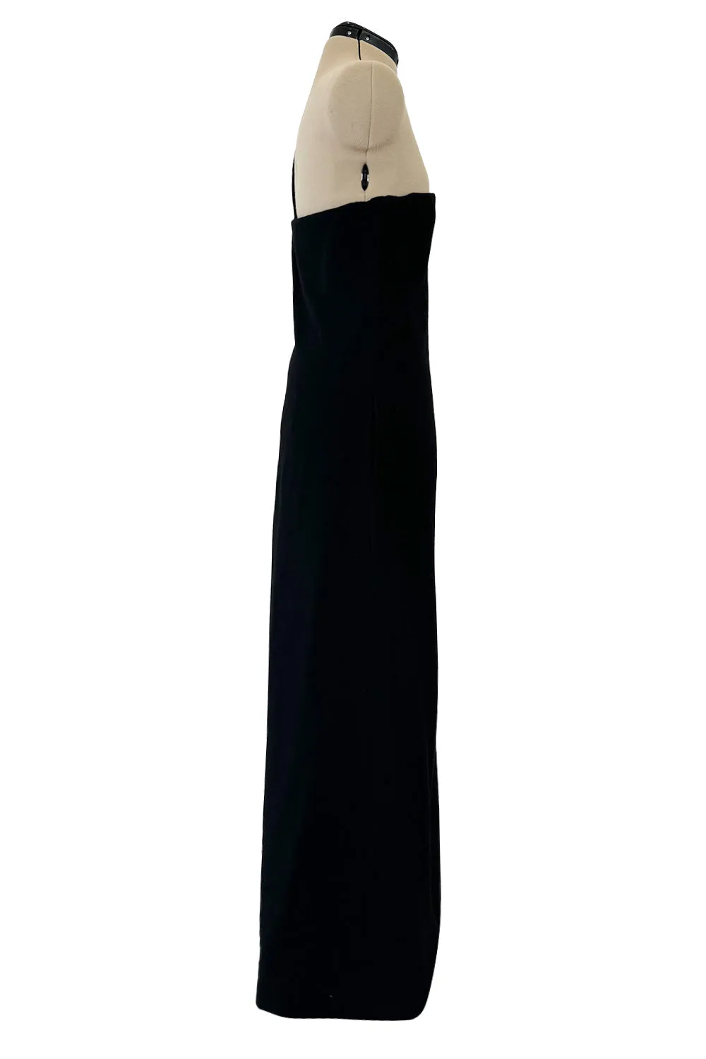Minimalist Early 1960s James Galanos Couture Larger One Shoulder Black Crepe Long Column Dress