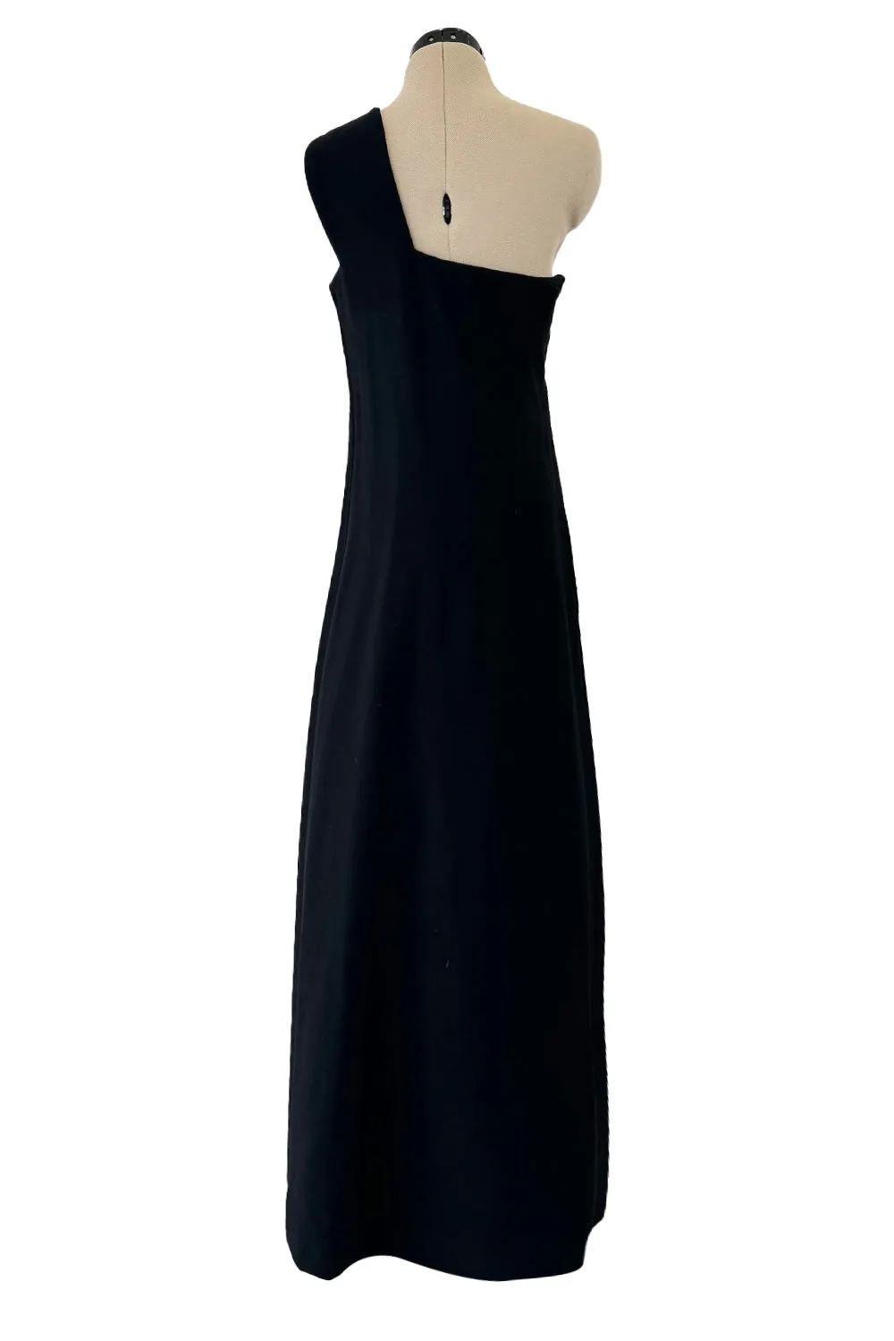 Minimalist Early 1960s James Galanos Couture Larger One Shoulder Black Crepe Long Column Dress
