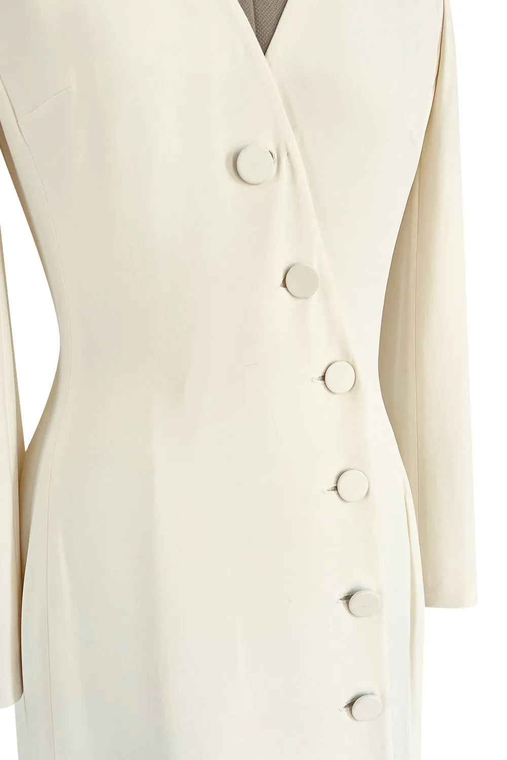 Minimalist Fall 2005 Christian Dior by John Galliano Sleek Ivory Silk Dress w Front Buttons