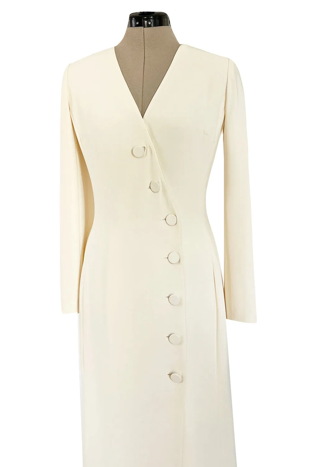 Minimalist Fall 2005 Christian Dior by John Galliano Sleek Ivory Silk Dress w Front Buttons