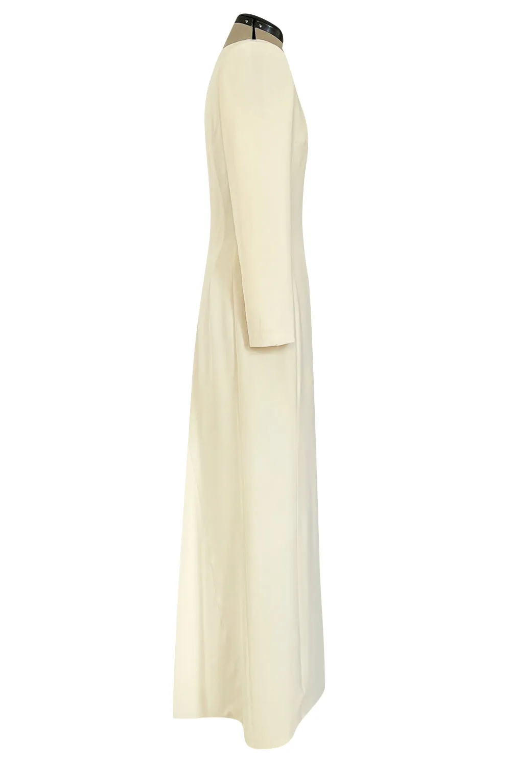 Minimalist Fall 2005 Christian Dior by John Galliano Sleek Ivory Silk Dress w Front Buttons