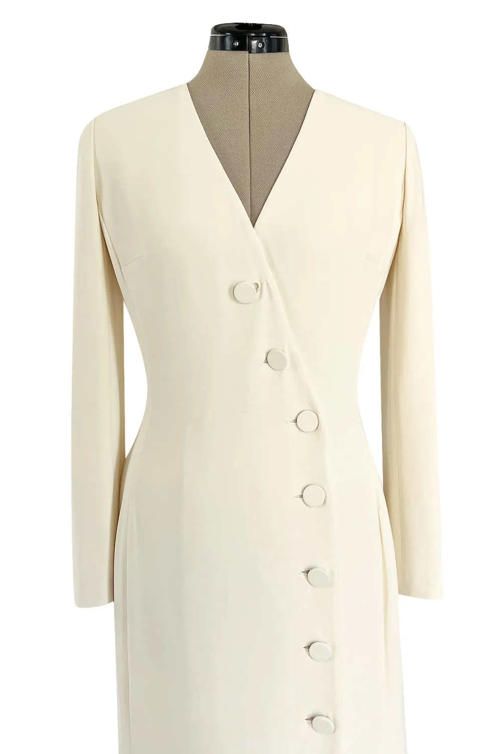Minimalist Fall 2005 Christian Dior by John Galliano Sleek Ivory Silk Dress w Front Buttons