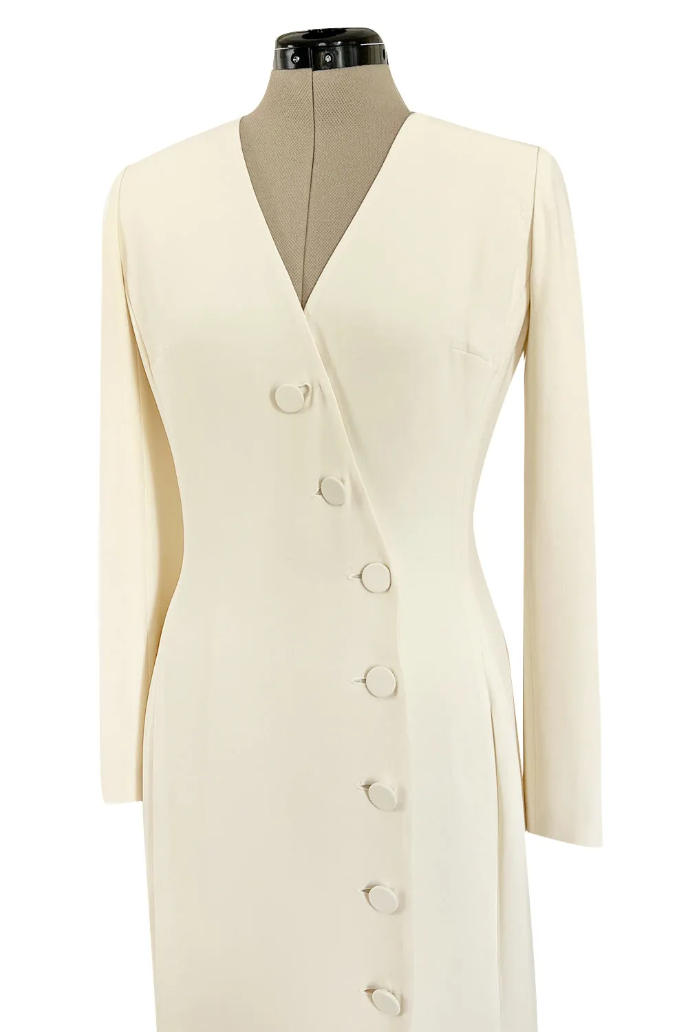 Minimalist Fall 2005 Christian Dior by John Galliano Sleek Ivory Silk Dress w Front Buttons