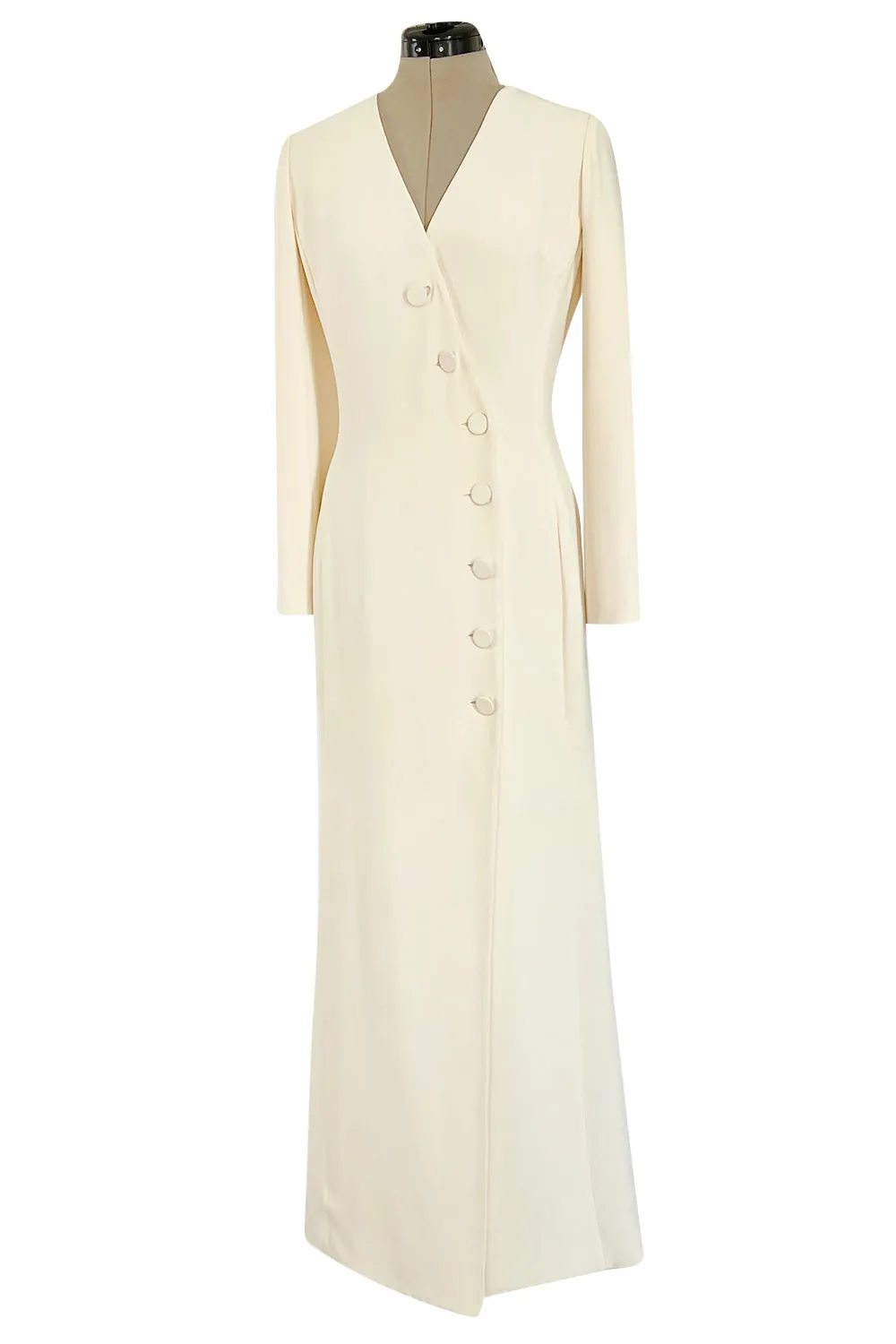 Minimalist Fall 2005 Christian Dior by John Galliano Sleek Ivory Silk Dress w Front Buttons