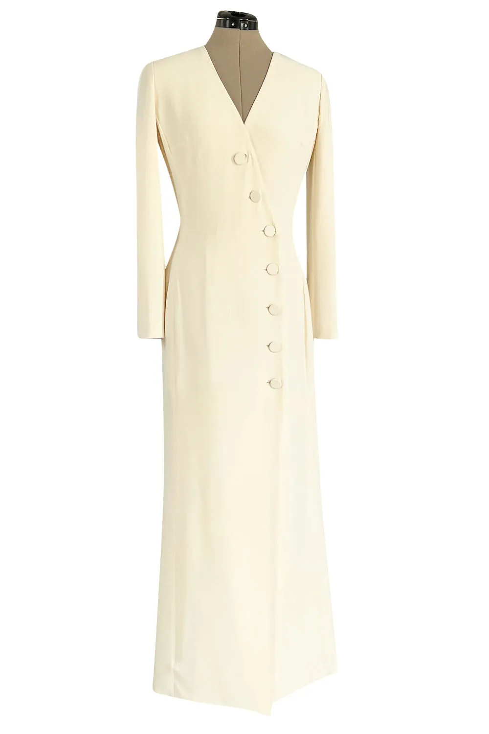 Minimalist Fall 2005 Christian Dior by John Galliano Sleek Ivory Silk Dress w Front Buttons