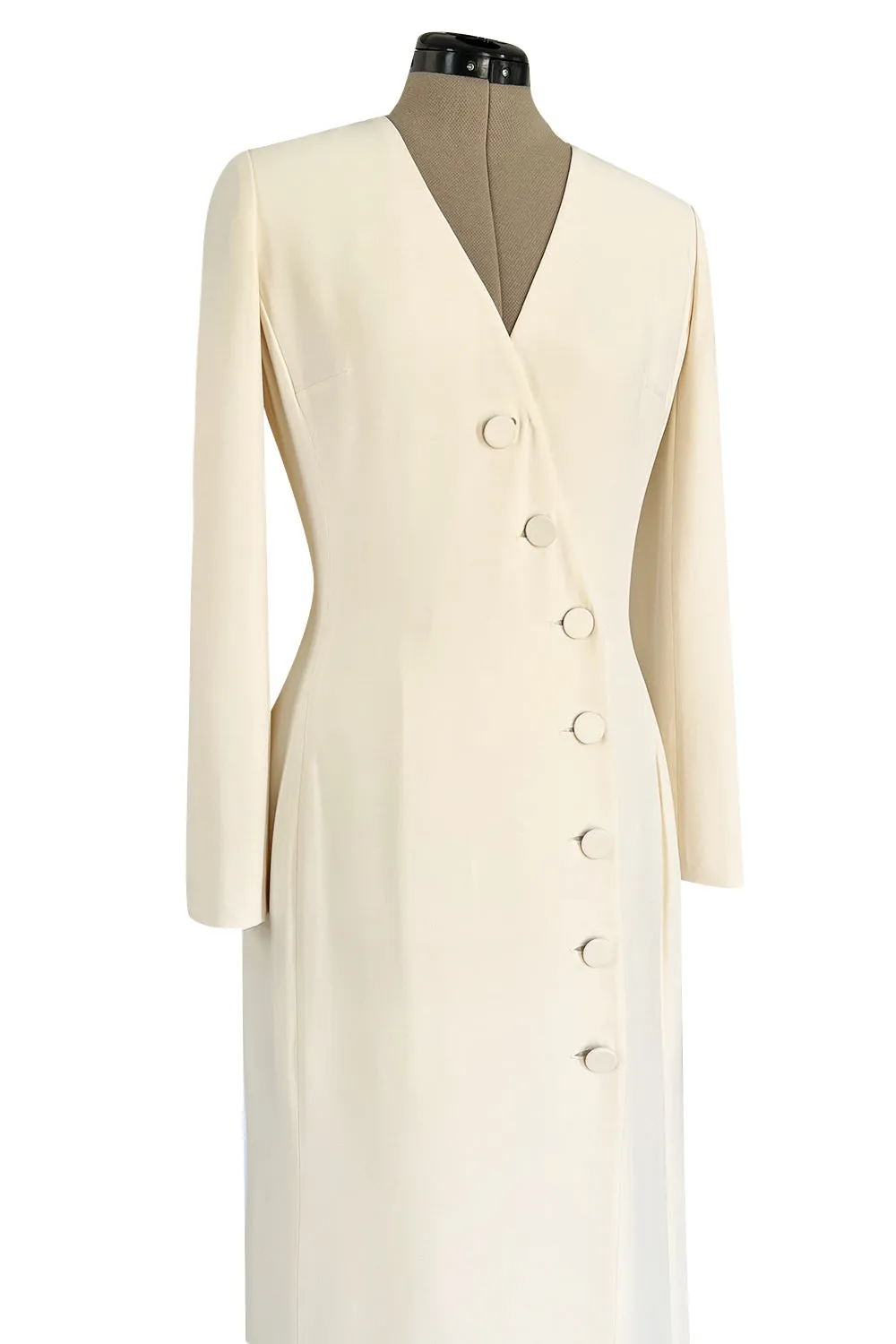 Minimalist Fall 2005 Christian Dior by John Galliano Sleek Ivory Silk Dress w Front Buttons