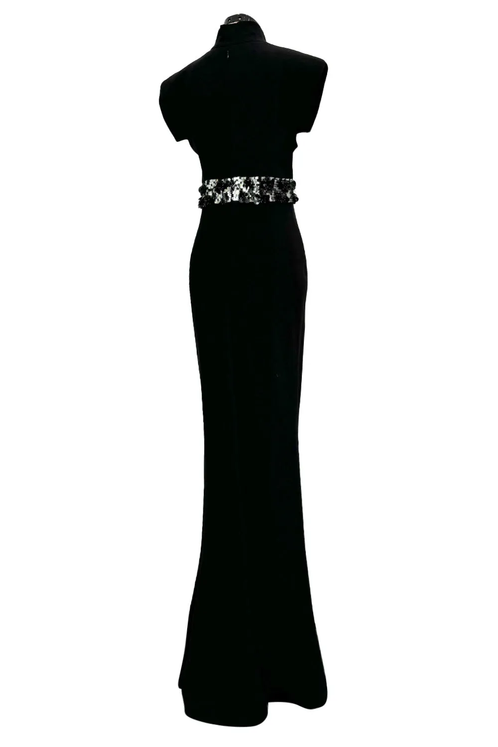 Minimalist Late 1990s Jean Louis Scherrer by Stephane Rolland Black Plunge Dress w Sequin Detailing