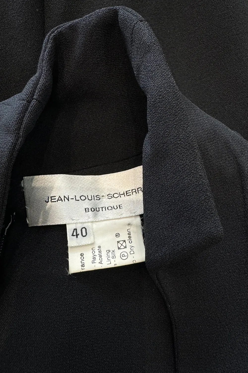 Minimalist Late 1990s Jean Louis Scherrer by Stephane Rolland Black Plunge Dress w Sequin Detailing