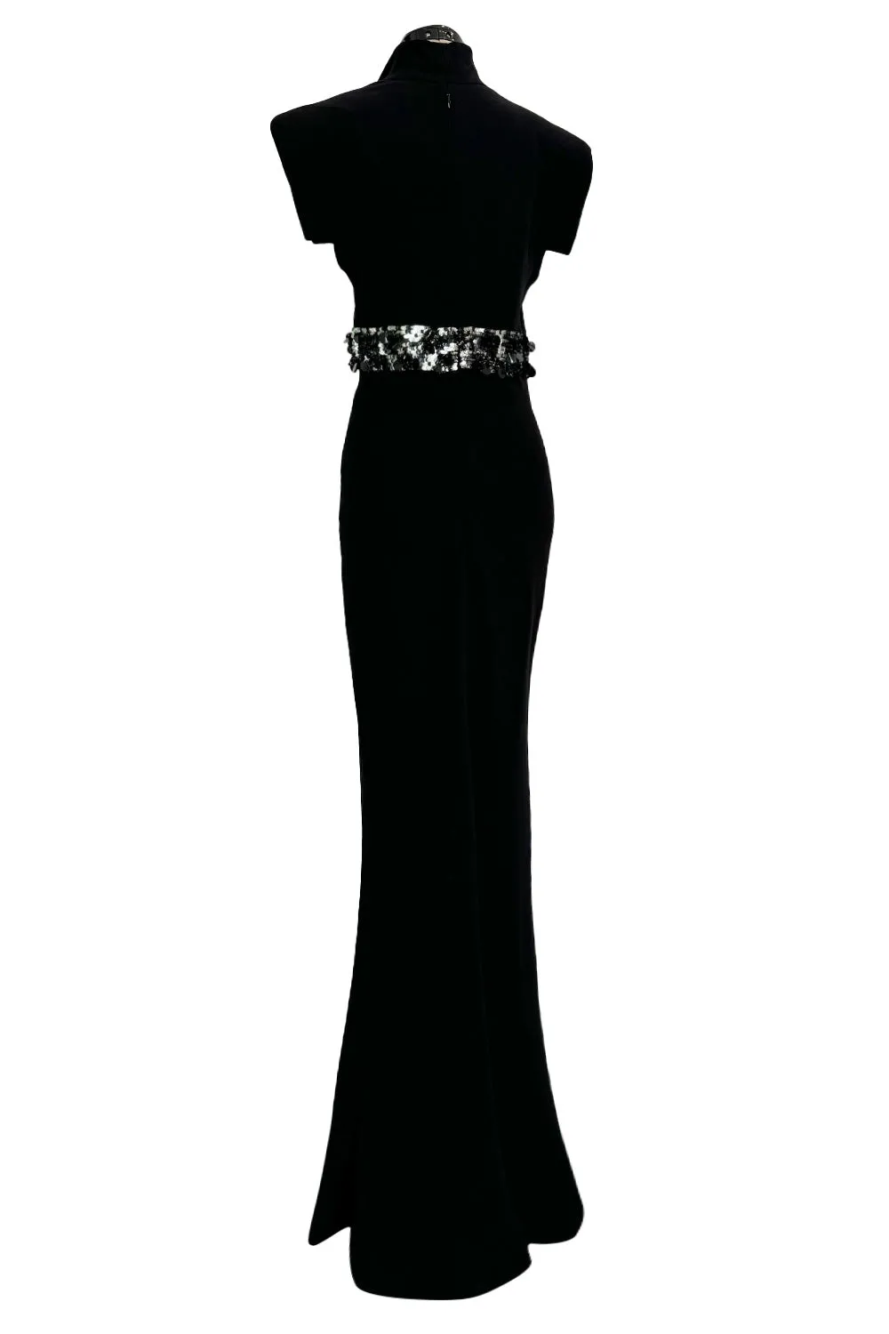Minimalist Late 1990s Jean Louis Scherrer by Stephane Rolland Black Plunge Dress w Sequin Detailing