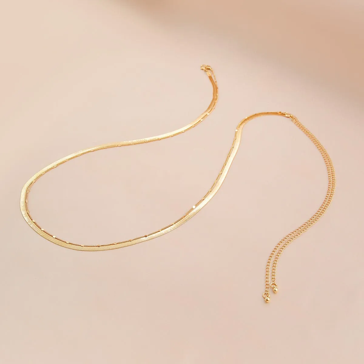 Minimalist Layered  Herringbone Saturn Belly Chain Set