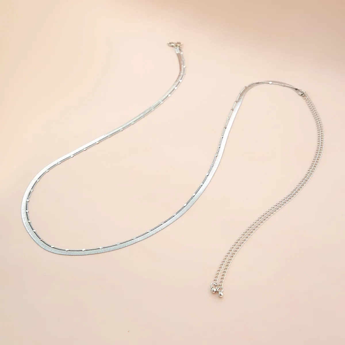 Minimalist Layered  Herringbone Saturn Belly Chain Set