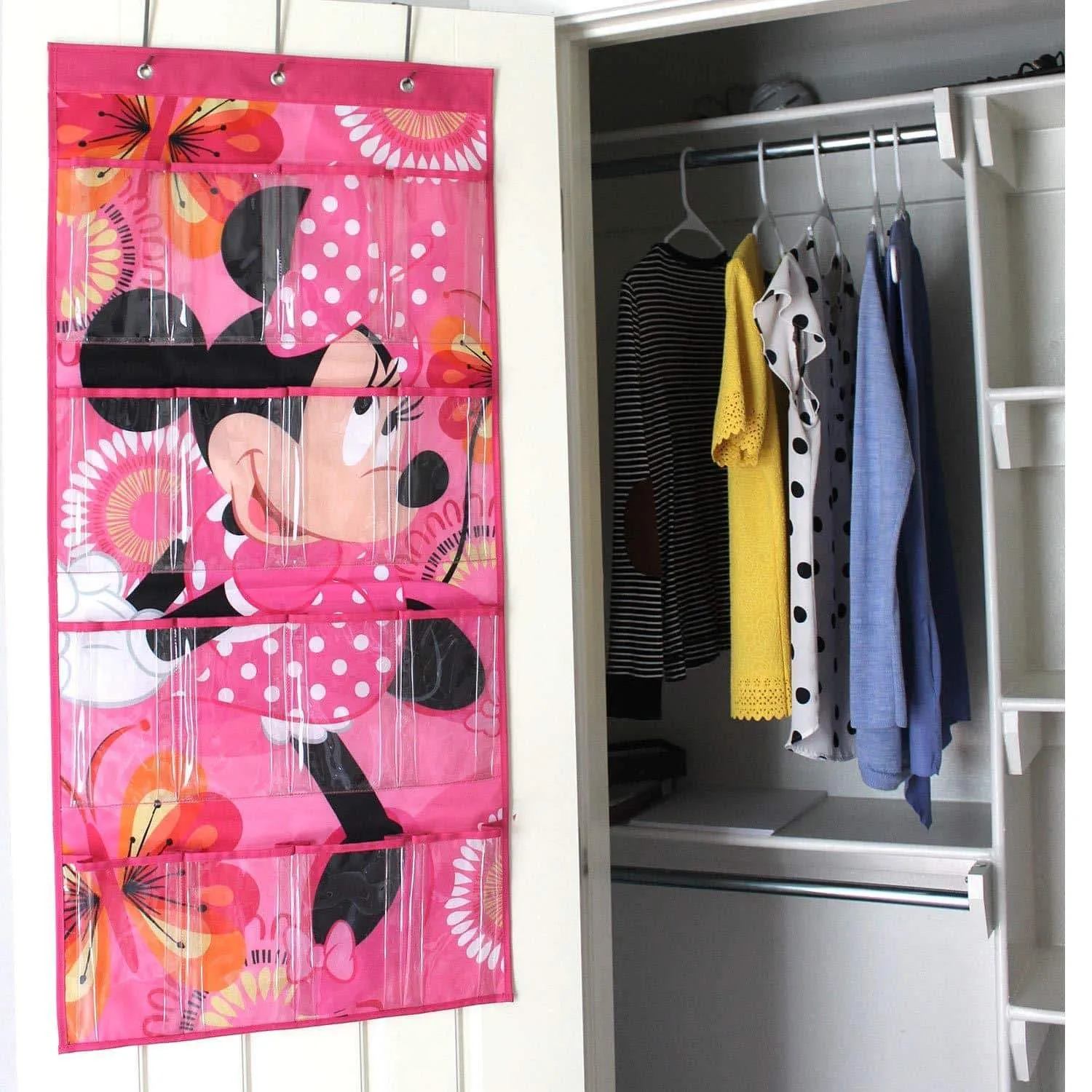 Minnie Mouse Shoe Organizer by Disney | 16-Pocket Hanging Shoe Organizer for Closet and Bedroom Storage | Disney Over The Door Shoe Organizer for Children, Kids Toys