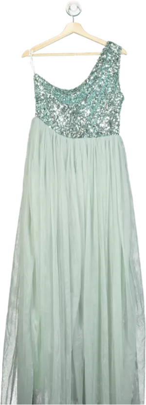 Mint Green Sequin One-Shoulder Gown UK L