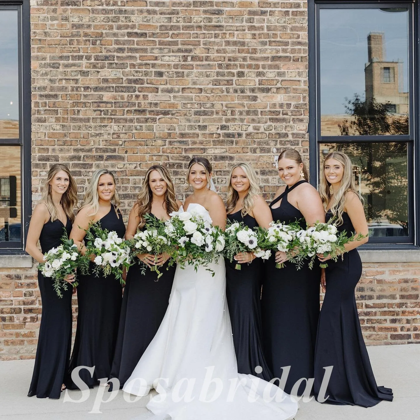 Mismatched Black Soft Satin Sleeveless Mermaid Floor Length Bridesmaid Dress, BD3286