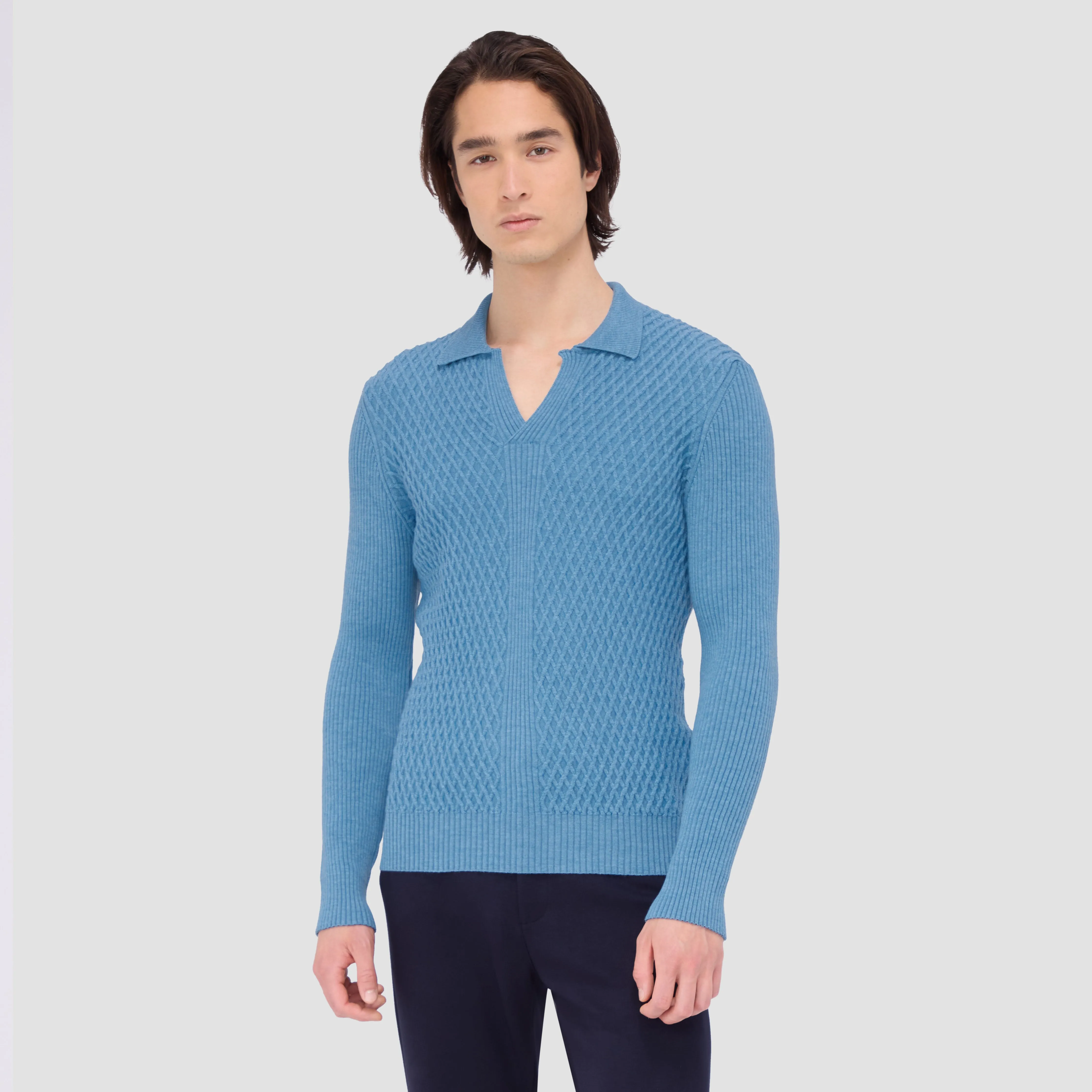 Mixed Stitch Johnny Collar Sweater