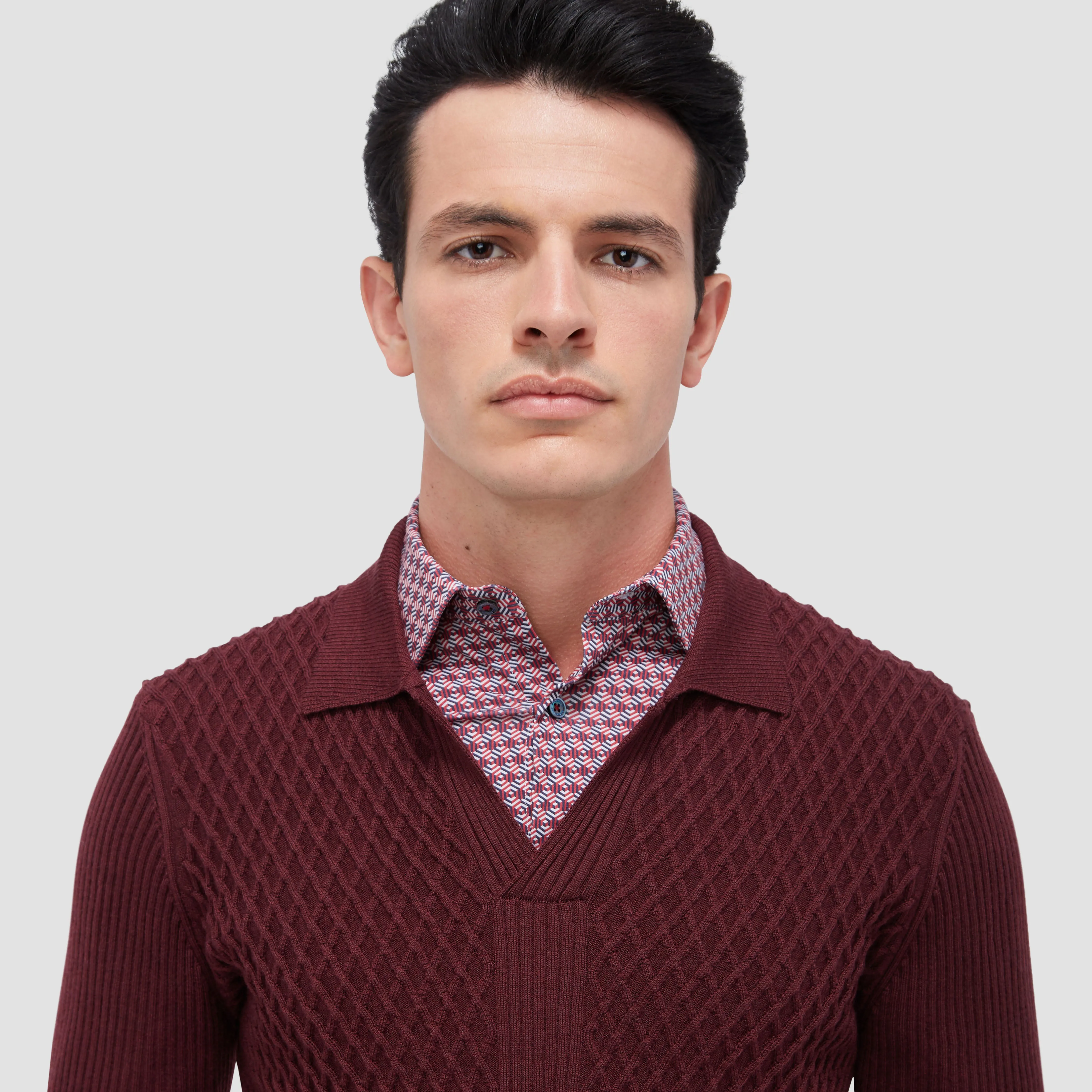 Mixed Stitch Johnny Collar Sweater