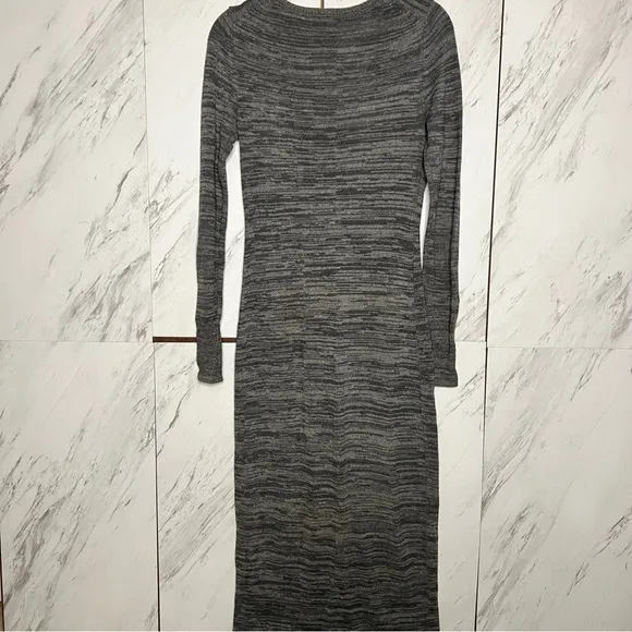 Moda International Gray Space Dye V-Neck Sweater Maxi Dress SZ S