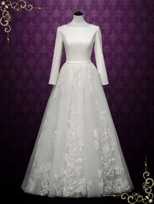 Modest Long Sleeves Wedding Dress with Lace Skirt FLORINE