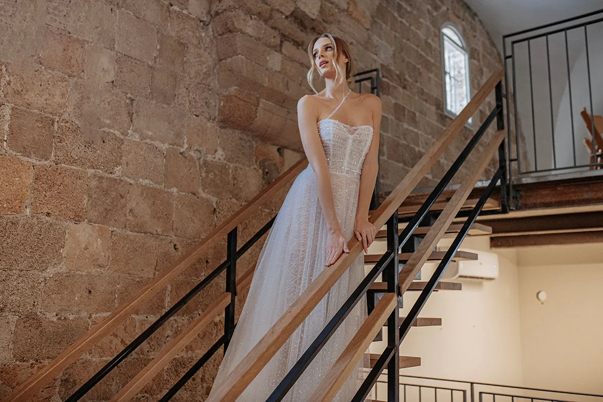 Moscow Crystal Studded Ruche Wedding Dress