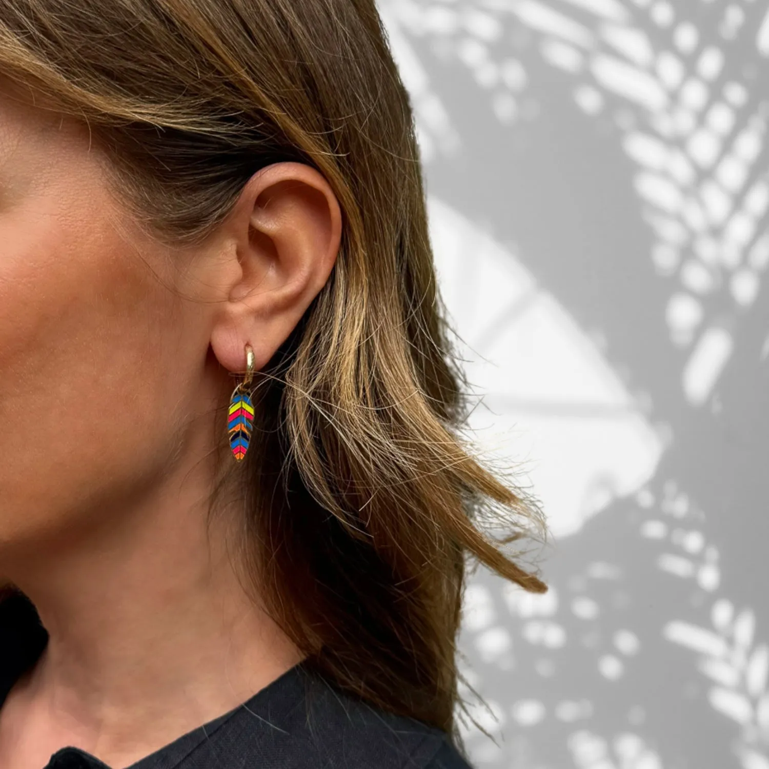 Multicolor Enamel Leaves Hoop Earrings
