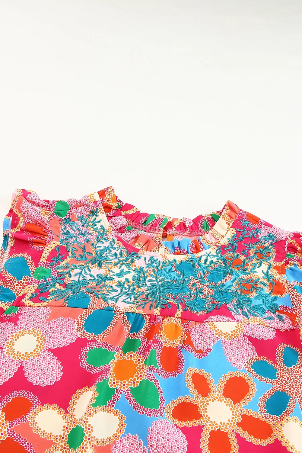 Multicolor Plus Size Floral Embroidered Flutter Sleeve Tank Top