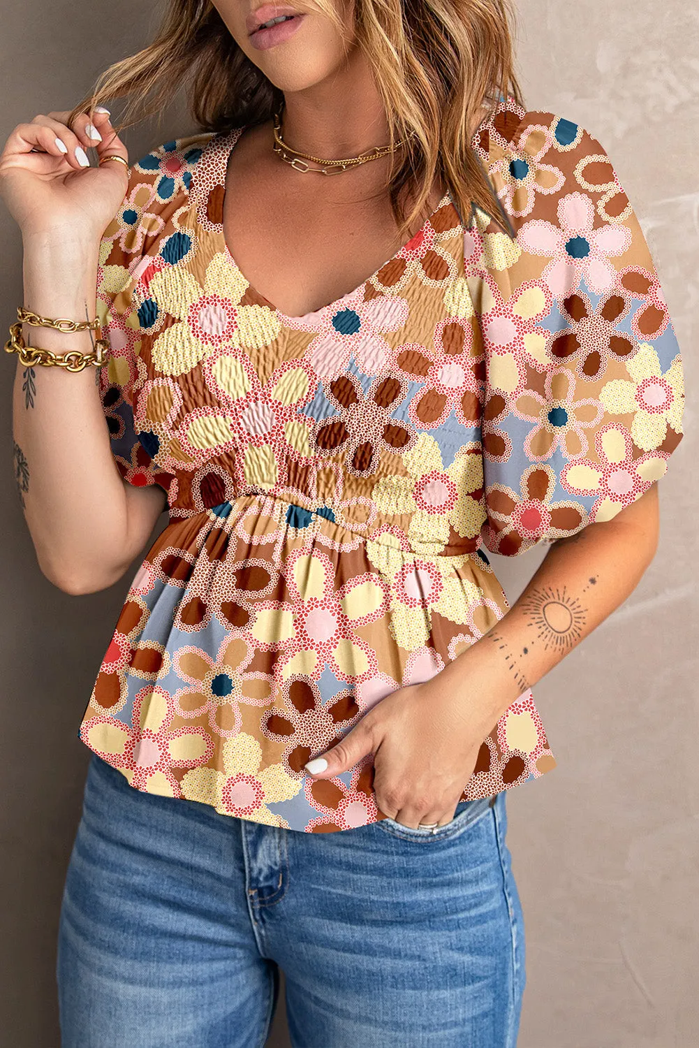 Multicolor Plus Size Floral Embroidered Flutter Sleeve Tank Top