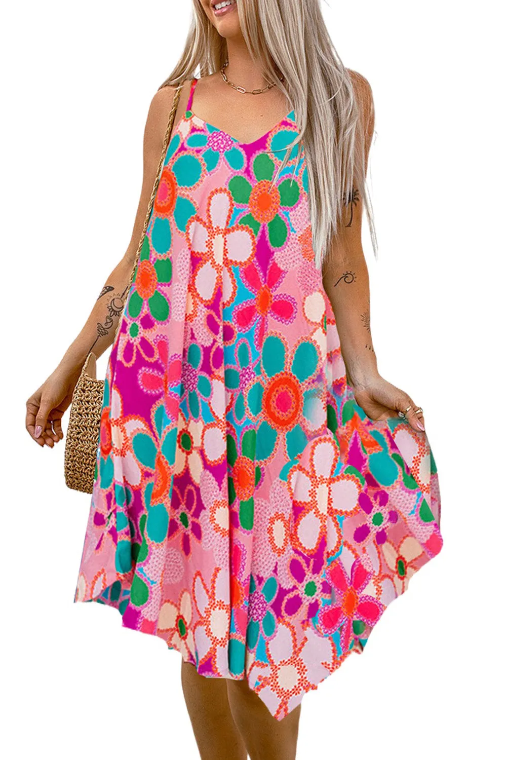 Multicolor Plus Size Floral Embroidered Flutter Sleeve Tank Top
