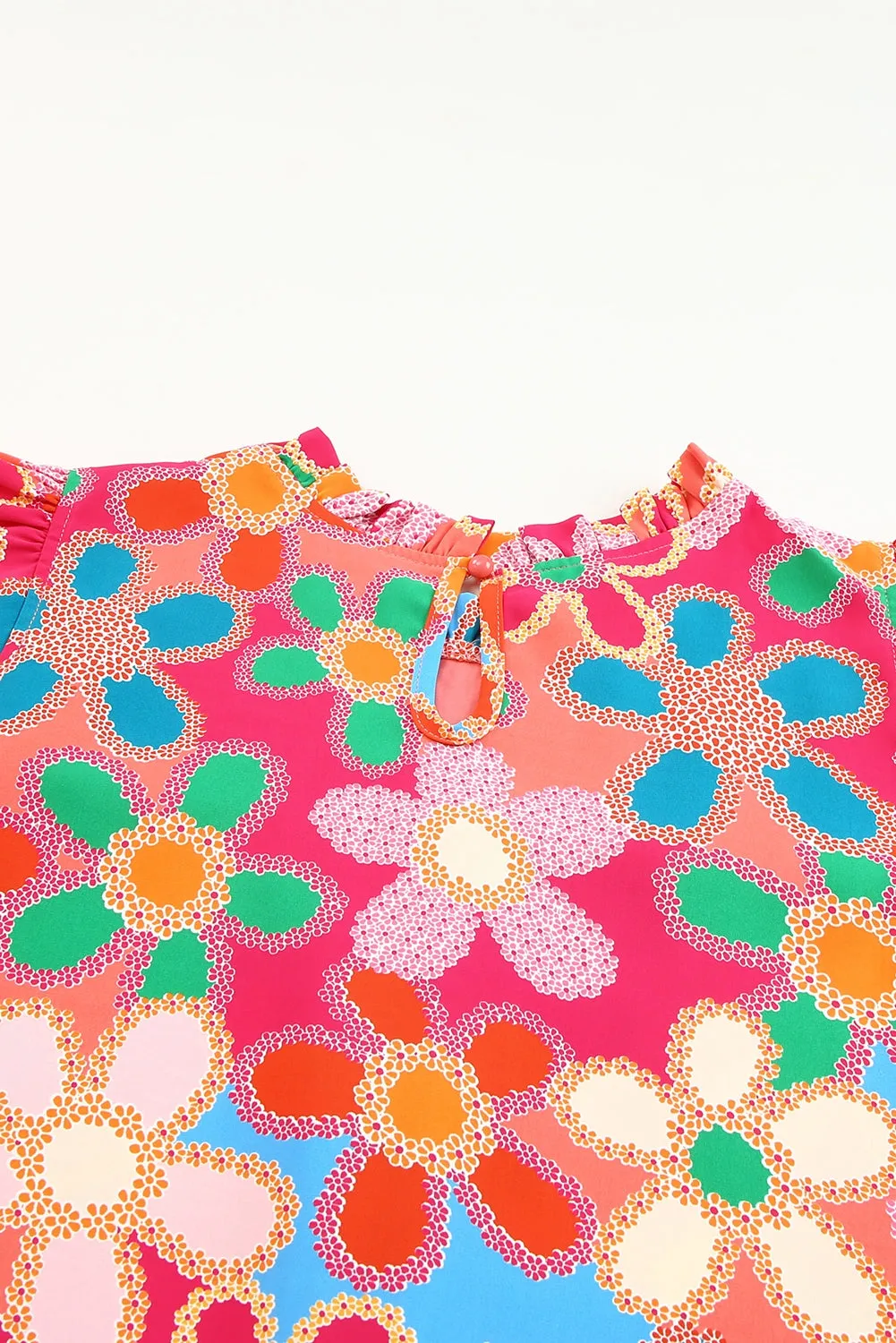 Multicolor Plus Size Floral Embroidered Flutter Sleeve Tank Top
