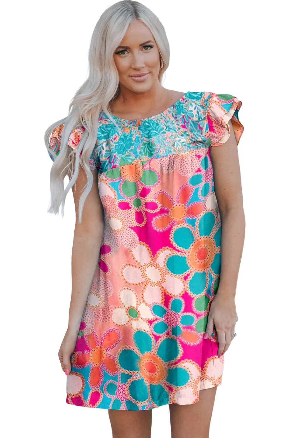 Multicolor Plus Size Floral Embroidered Flutter Sleeve Tank Top