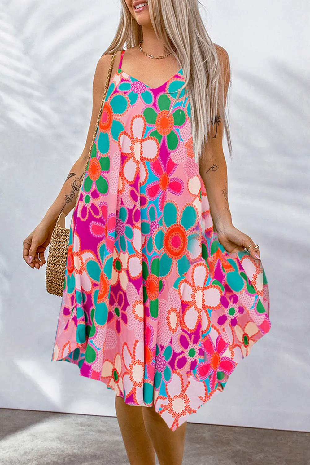 Multicolor Plus Size Floral Embroidered Flutter Sleeve Tank Top