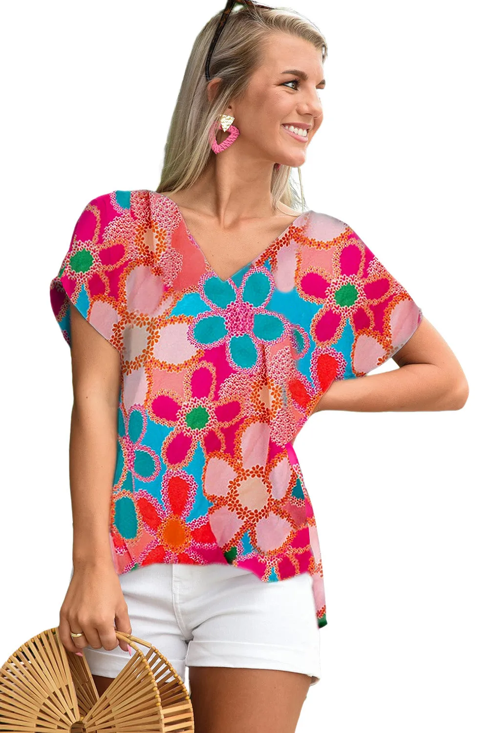 Multicolor Plus Size Floral Embroidered Flutter Sleeve Tank Top
