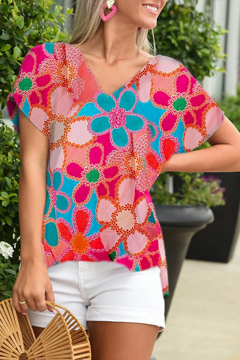 Multicolor Plus Size Floral Embroidered Flutter Sleeve Tank Top