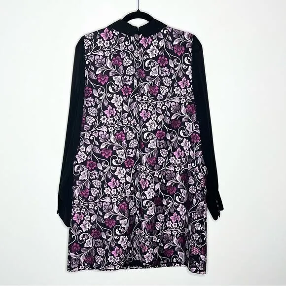 NANETTE LEPORE Moody Romance Jacquard Floral Shift Dress w/Sheer Sleeves Size 14