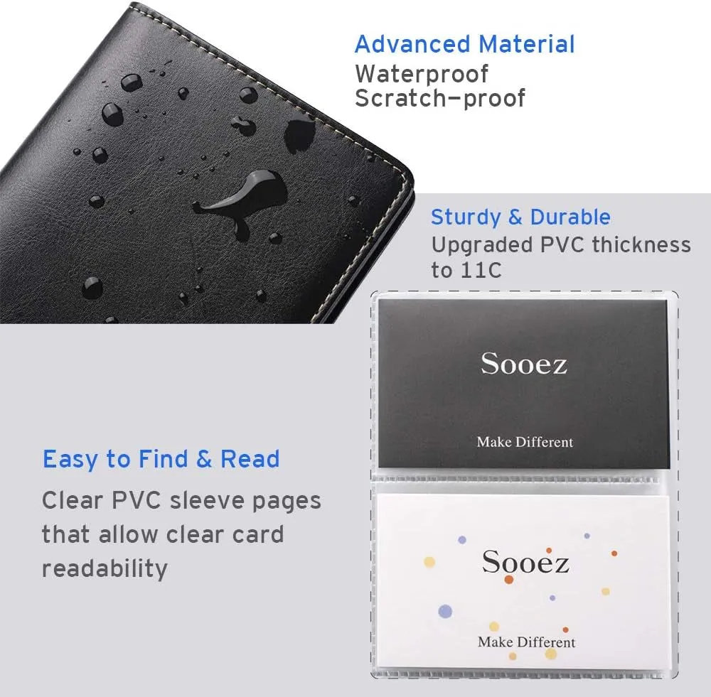 Napa Leather Business Card Book Holder Organizer, 240 Card Capacity, Black