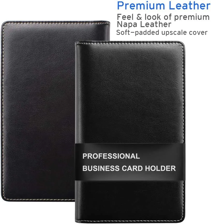 Napa Leather Business Card Book Holder Organizer, 240 Card Capacity, Black