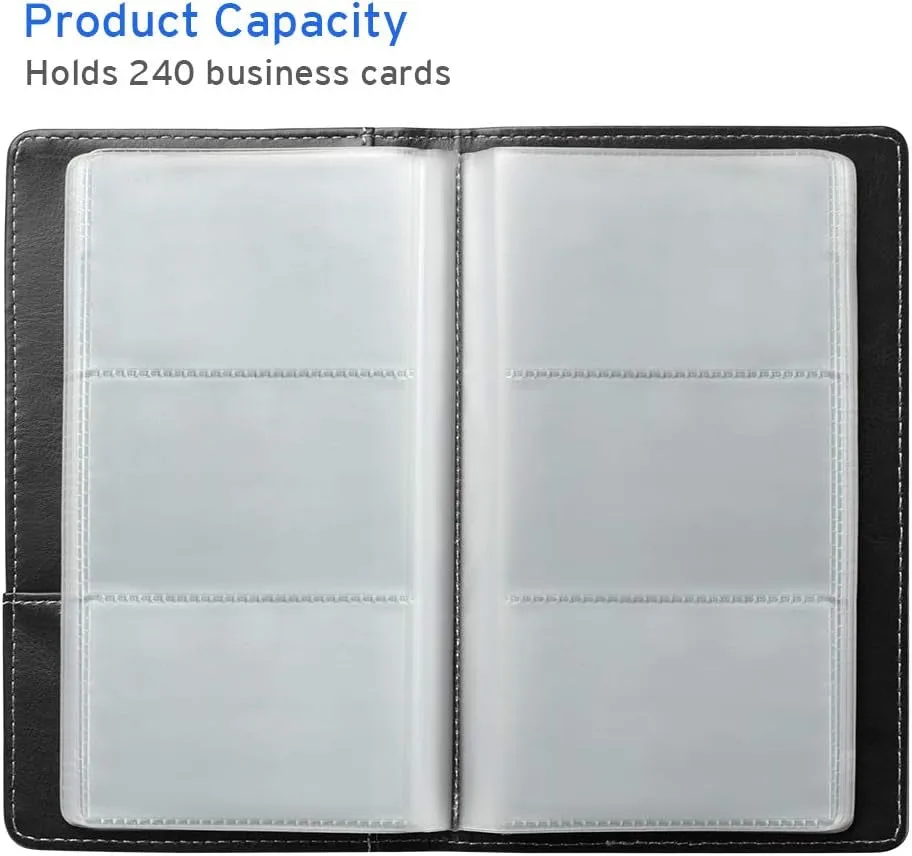 Napa Leather Business Card Book Holder Organizer, 240 Card Capacity, Black
