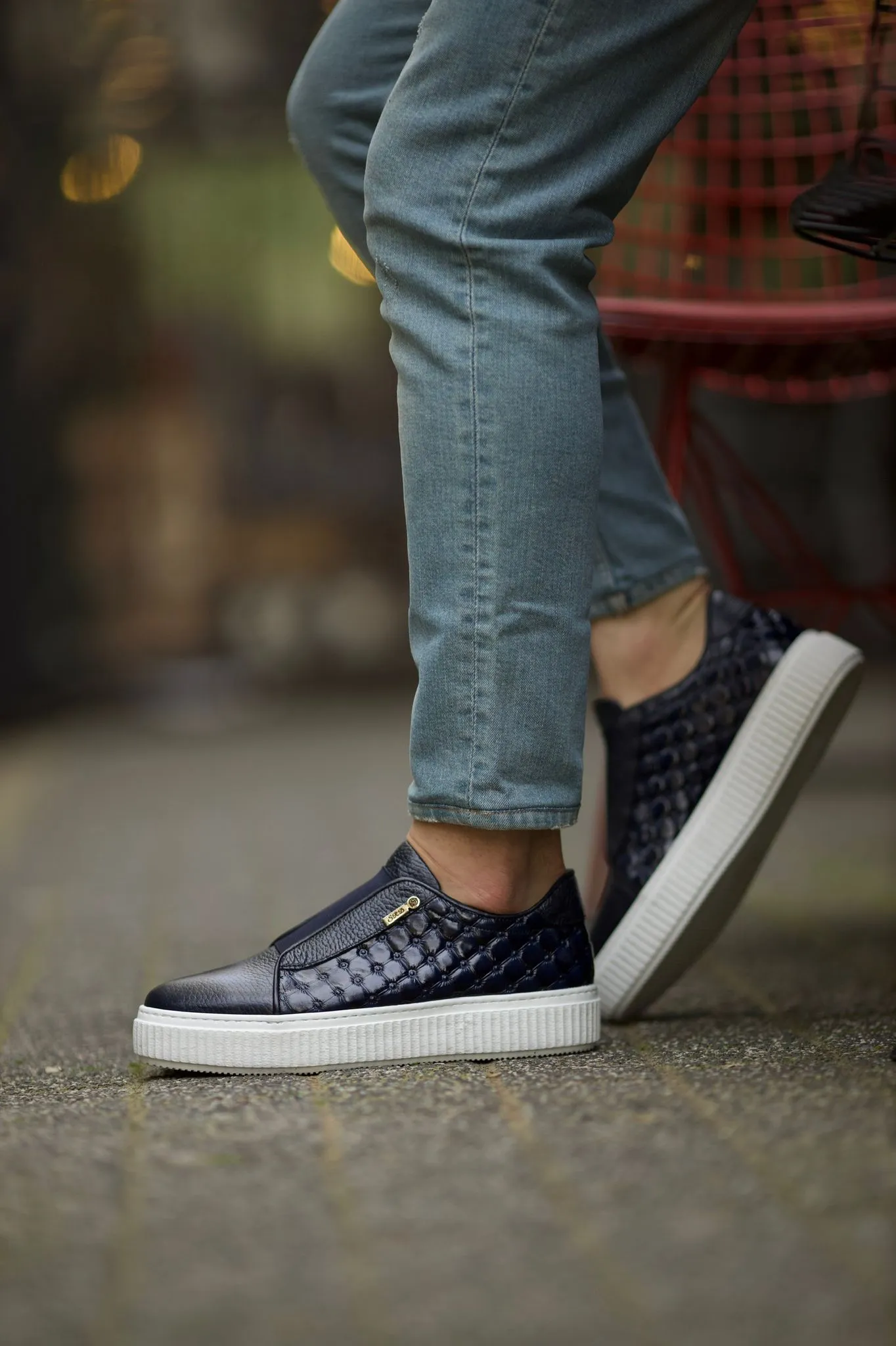 Naposi Eva Sole Lace Navy Blue Shoes - Elegant Leather Footwear for Men