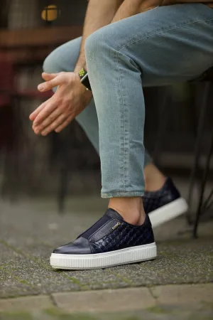 Naposi Eva Sole Lace Navy Blue Shoes - Elegant Leather Footwear for Men