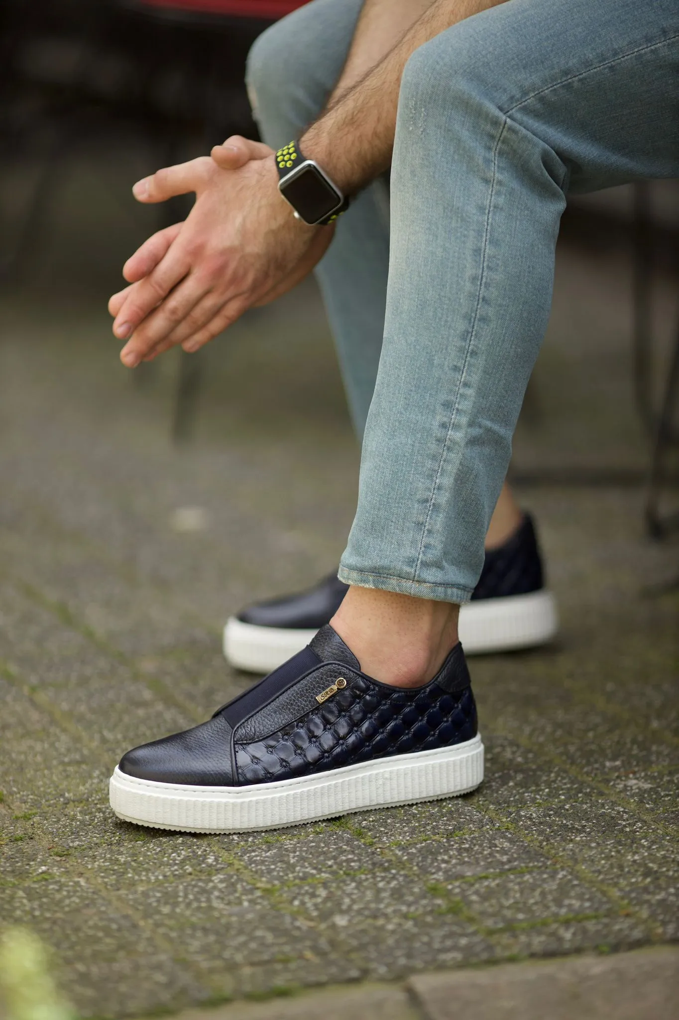 Naposi Eva Sole Lace Navy Blue Shoes - Elegant Leather Footwear for Men